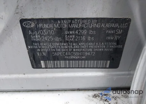 2011 Hyundai Sonata Limited из США, поврежденный, VIN 5NPEC4AC5BH119472